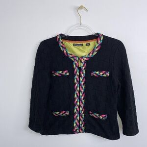 Michael Simon Multicolor Braid Basketweave Cardigan Sweater Black Size MP